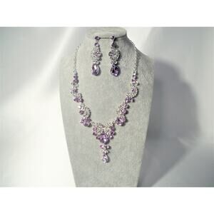 Lavender purple pink rhinestone set, wedding MOB prom party evening necklace